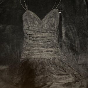 black lace dress with floral details